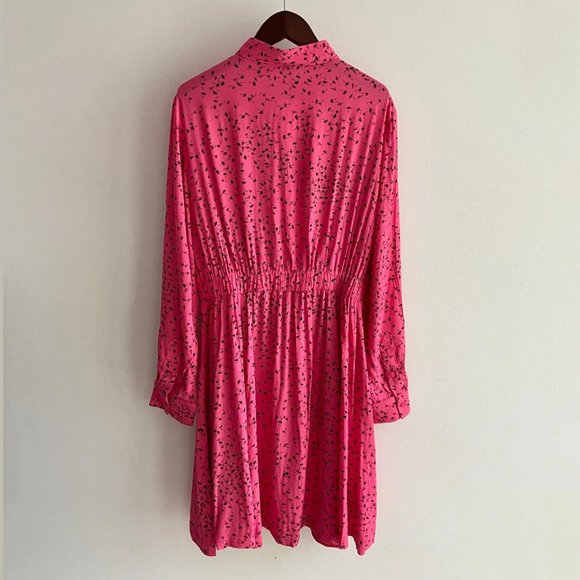🦩3x HP!🦩 NWT Ganni Barra Pink Crepe Shirt Dress - Picture 6 of 11